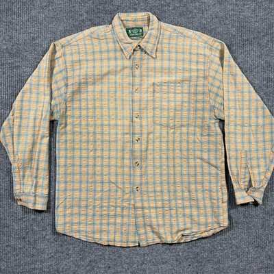 Tom Tailor Mens Button Down Shirt Long Sleeve Casual Orange Blue Plaid 46'' Chest