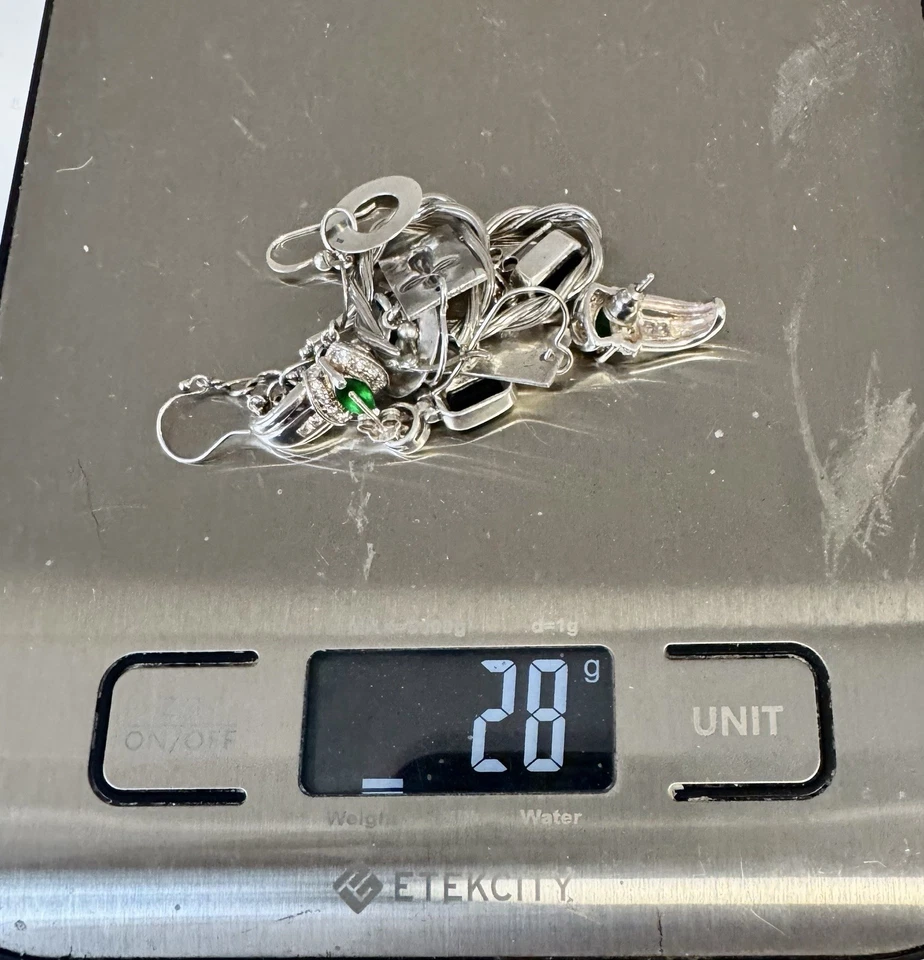 Lote de 6 pares de pendientes vintage de plata de ley 925 aros colgantes cruz ónix 28 g Foto 3 de 4