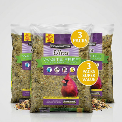 3 packs Pennington Ultra Nuts & Fruit Waste Free Dry Wild Bird Food and Seed 6lb