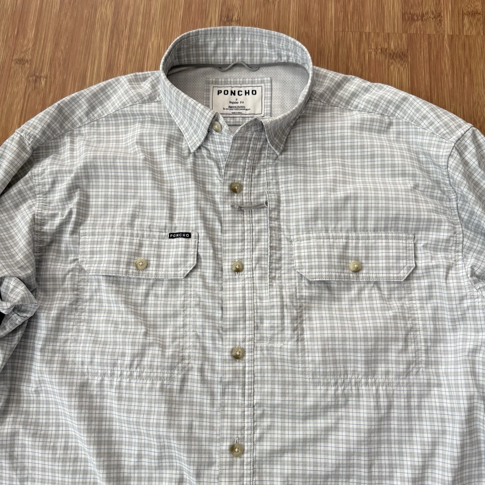 Poncho LS Button Up Shirt Men Small Regular Fit Check Beige Blue Magnetic Pocket
Opens in a new wind