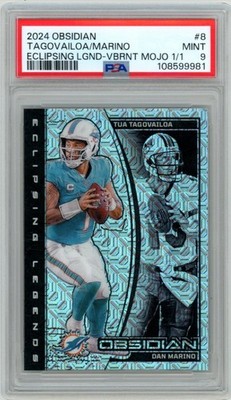 PSA 9 2024 Obsidian Tua Tagovailoa Dan Marino Eclipsing Legends VIBRANT MOJO 1/1