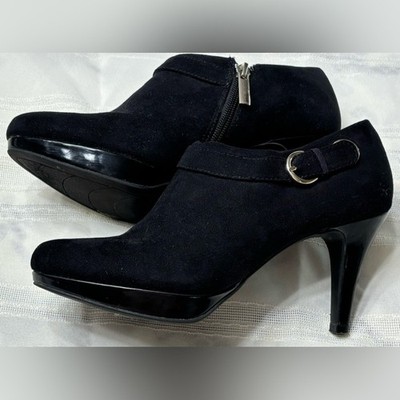 Bandolino Women's Cliffton Black Suede Platform Stiletto Heel Side Zip Bootie