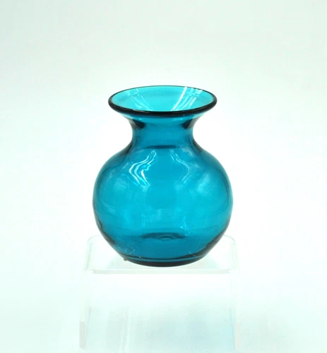 Vintage Blenko Glass Mini Vase #3516A - Turquoise