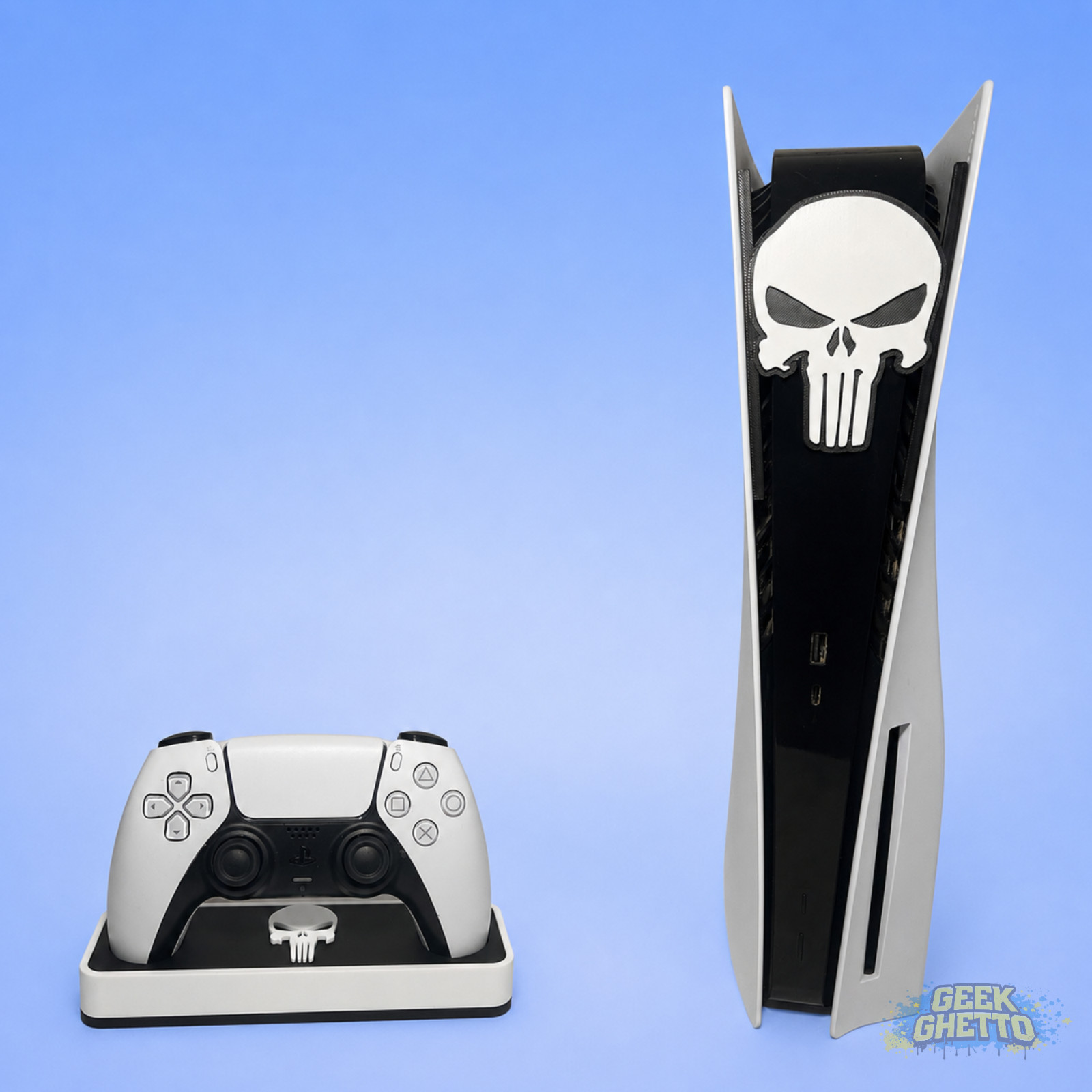 PS5 Punisher Skull Bundle Supporto Controller + Inserto Faceplate PlayStation 5