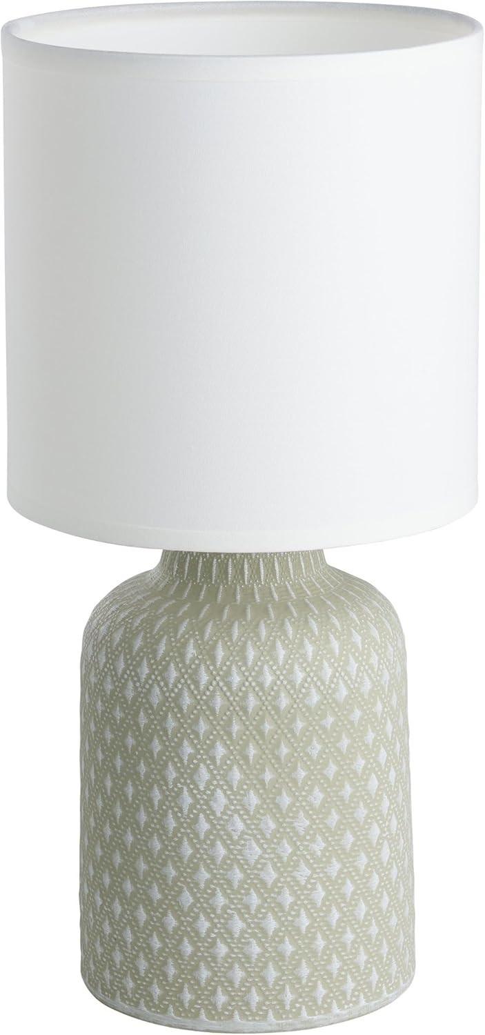 Eglo Bellariva Table Bedside Lamp Ceramic Grey Textile White Fabric Shade
