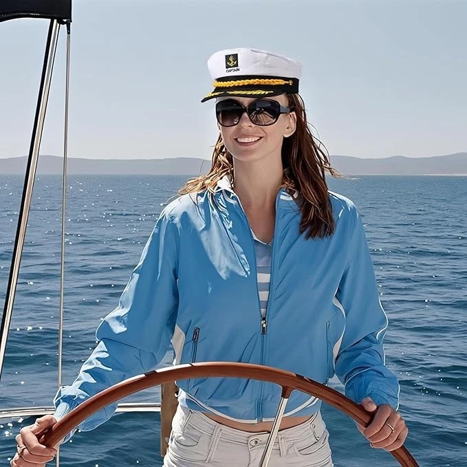 Adulto Yate Barco Capitán Sombrero Gorra Blanca Crucero/Disfraz Fiesta/Halloween, Nuevo Foto 2 de 4