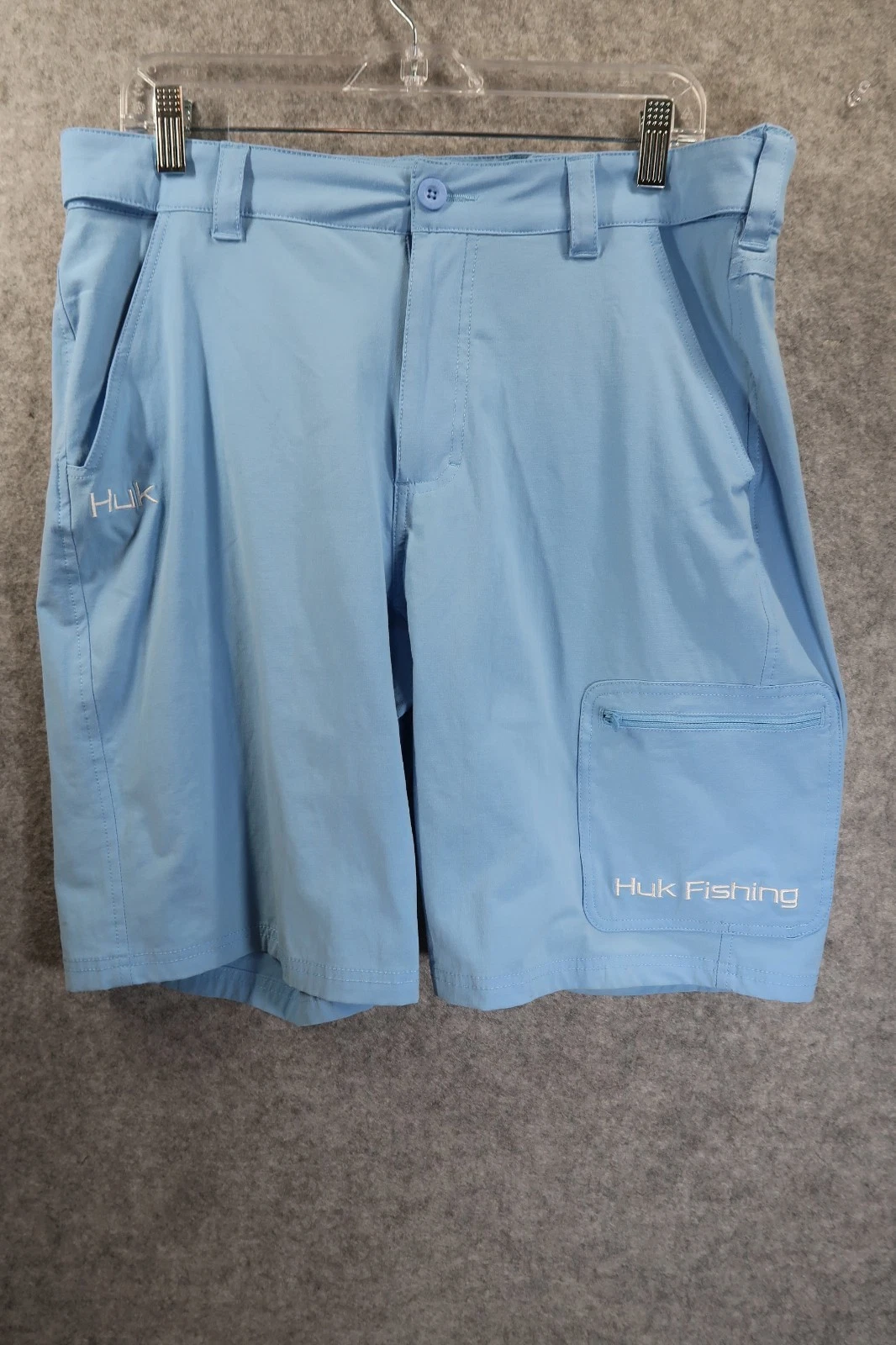 Huk Fishing Shorts Men Size L (34X10) Blue Stretch Performance Fabric Lake