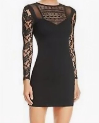 French Connection Long Sleeve Mis Beau Ls Rd Nk  Dress | Black | SZ 4  And 10