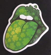 Green Clover Mouth  Tongue St. Patrick's Day Sticker 2.75" x 2.25" H 