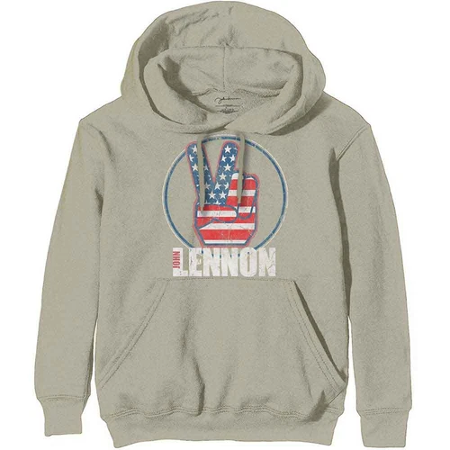 OFF WHITE Felpa con cappuccio unisex ufficiale bandiera USA John Lennon Peace Fingers