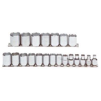 Proto J52211 21-Piece Full Polish 3/8'' Drive 6-Point Standard Metric Socket Set