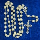 Vintage HEAVY Filigree Capped Milk Glass Bead Catholic Rosary