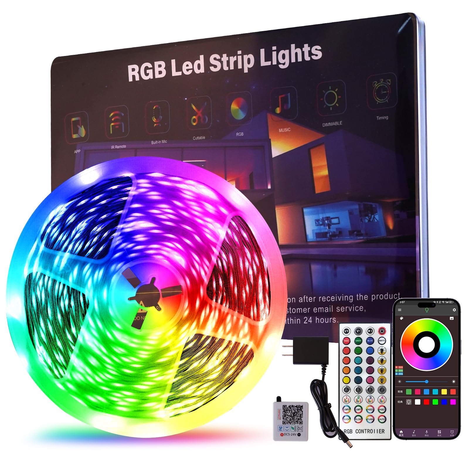 100FT LED Bedroom Lights with 44-Key Remote & Bluetooth Control