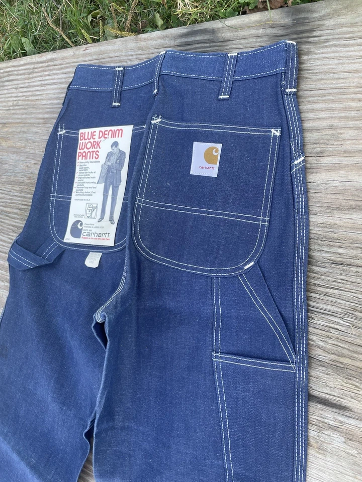 NEW NOS VINTAGE 70s CARHARTT BLUE DENIM WORK PANTS JEANS 80W 29x34 USA UNION - Image 3 of 4