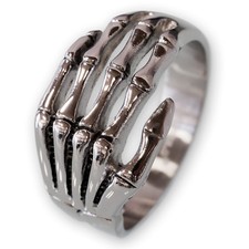 Edelstahl Ring Knochen Hand silber skelett bones biker gothic herren schmuck