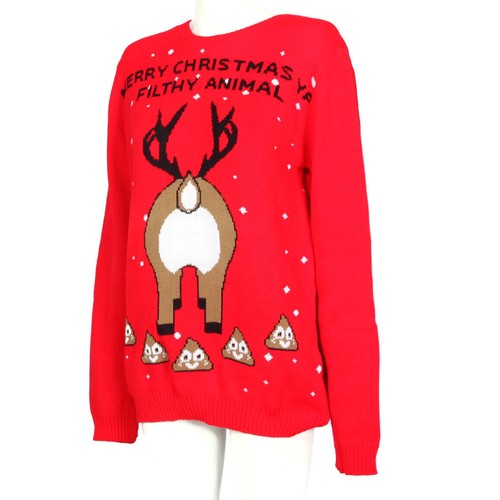 New BOOHOO Merry Christmas Ya Fifthy Animal Ugly Red Sweater Womens XL NWT /873 - Picture 5 of 6