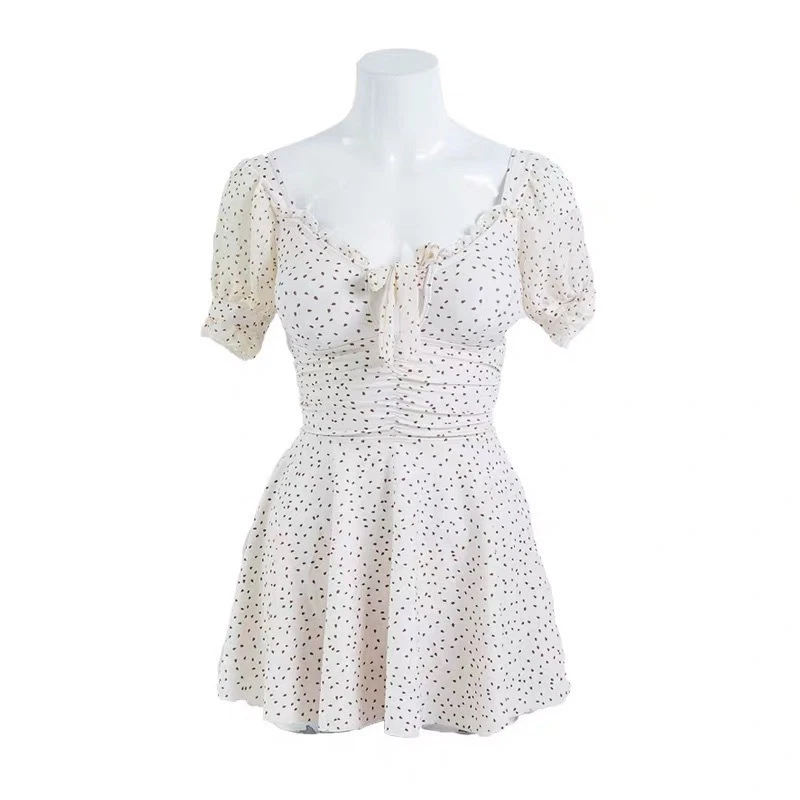 Damen Badeanzug Badebekleidung Puffärmeln Schwimmen Kleid Punkta one piece Binde - Bild 3 von 4