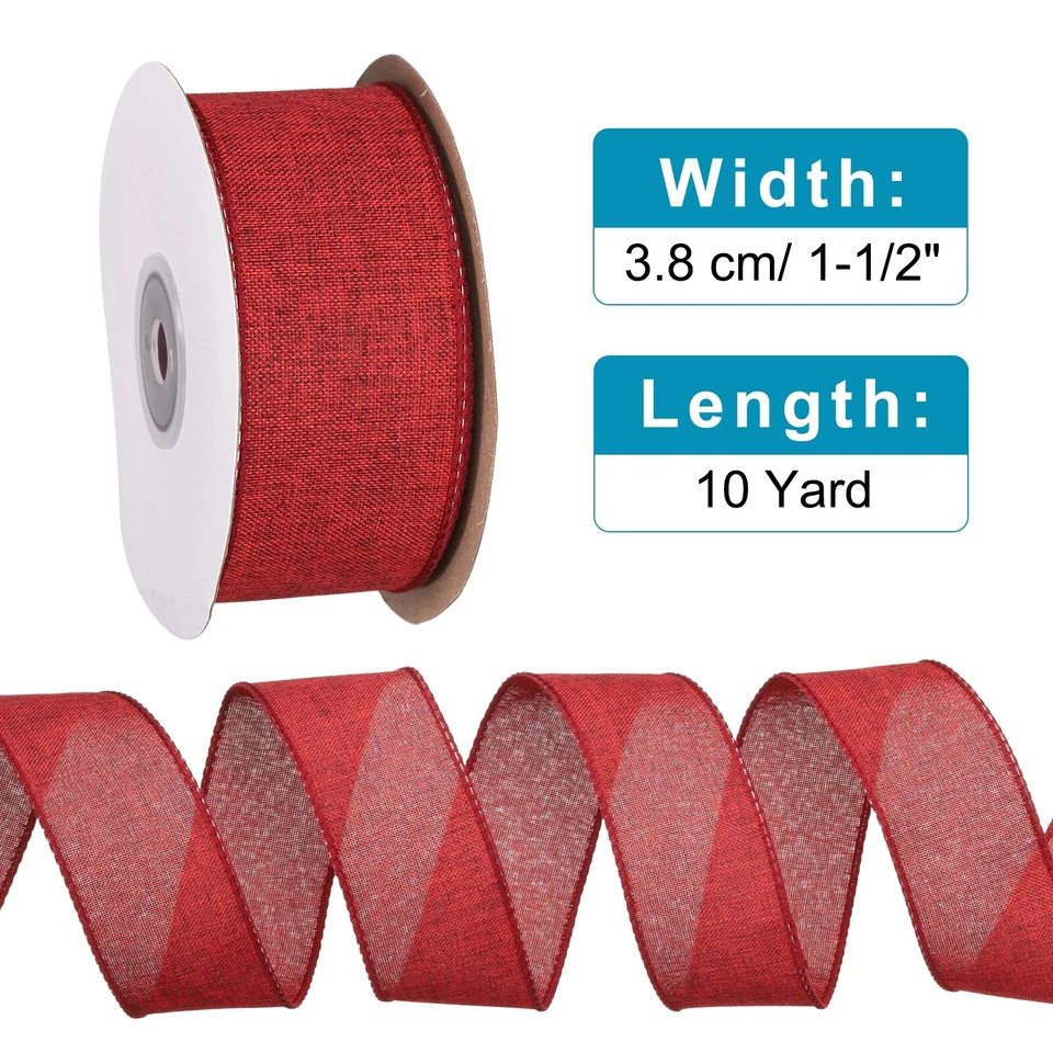 Fita de borda com fio 1-1/2 polegadas largura x 10 jardas estopa fita com fio vermelho escuro - Imagem 2 de 4