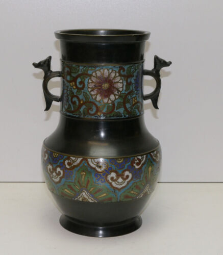 Bronze Vase, Japan, Meiji-Periode, Emaill Dekor, Champlevé Vase, 27,0 cm