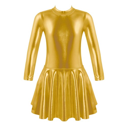 Girls Metallic Figure Ice Skating Dress Zipper Back Leotard Dance Dress Costume- - Picture 8 of 49