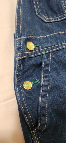 Liberty Bib Overalls Blue Denim Green Trim | Youth size 10 Reg. EUC Boys Girls - Picture 3 of 5