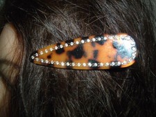 French Tortoise and Rhinestone Hair Clip New w Tag