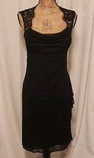 Signature Valerie Women's 4 Black Sleeveless Lace & Chiffon Pleated Dress