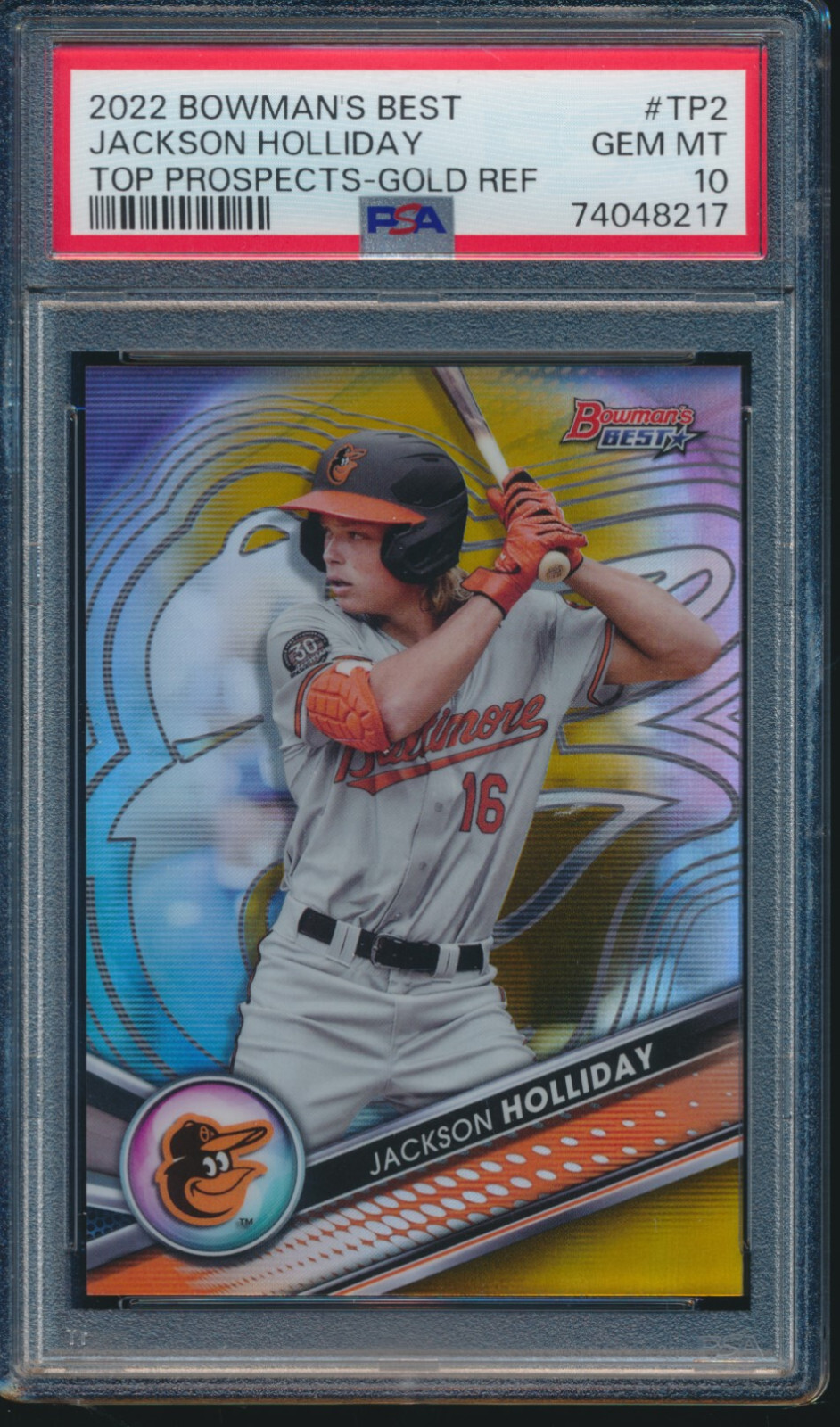 PSA 10 JACKSON HOLLIDAY 2022 Bowman's Best GOLD REFRACTOR/50 ORIOLES RC GEM MINT