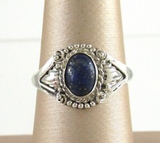 .925 Sterling Silver Lapis Ring Vintage Boho Hippie Bali Ornate size 6.5