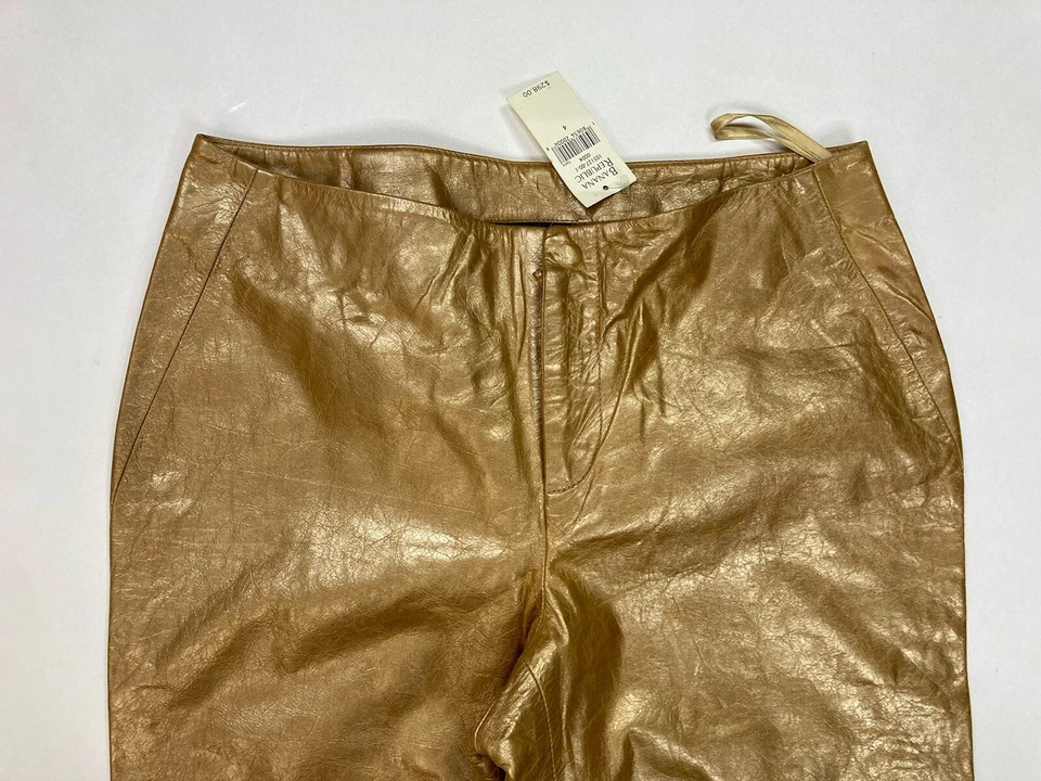 复古 Banana Republic 皮裤女式 4 码金色 Shinny 90 年代 — 第 2/4 张图片