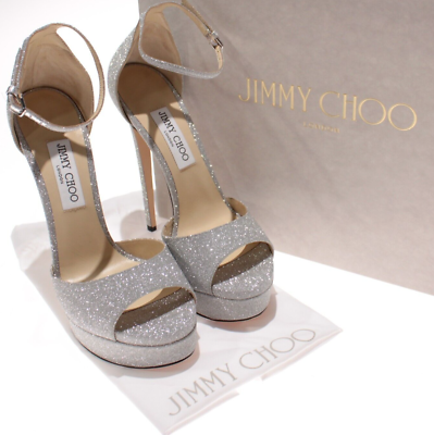 Jimmy Choo NWB Max 150 Open Toe Platform Heels 40 US 10 Silver
