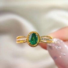 18K Yellow Gold Plated Adjustable Birthstone Green Crystal Ring,Gifts