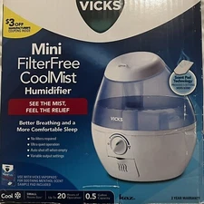 Vicks Mini Filter-Free Cool Mist Humidifier, White, VUL520W. New. Box Damage
