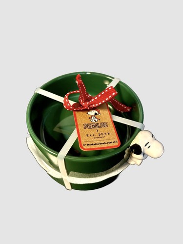 Rae Dunn Peanuts 3-D Snoopy Hundenäpfe Futter- & Wassergeschirr Dunkelgrün Set Neu - Bild 6 von 8