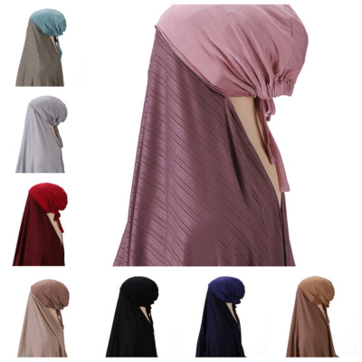 Premium Crinkle Hijab with Satin Cap Muslim Jersey Scarf Bonnet Shawls  Wraps New UK