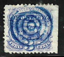 Sc #114 Jumbo Target Fancy Cancel 3 Cent Locomotive 1869 Pictorial US 31F53