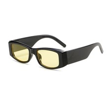 Sport Dark Black Frame Retro Swift Rectangle Yellow Tint Lens Hip Hop Sunglasses