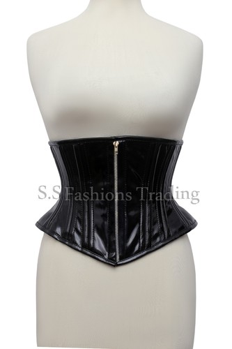 Underbust PVC Waspie Corset Double Steel Boned Heavy Duty Black PVC Corset - Picture 8 of 9