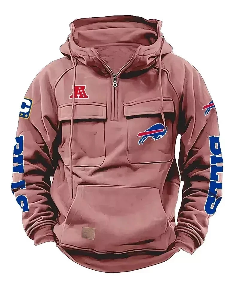 Buffalo Team Men's Quarter Zip Hooded Sweatshirt Casual Pullover Jacket Gift