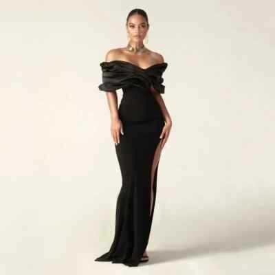 Black Satin Off Shoulder Mermaid Evening Dress with Side Split Party Gowns Prom | eBay Black Satin Off Shoulder Mermaid Evening Dress with Side Split Party Gowns Prom | eBay