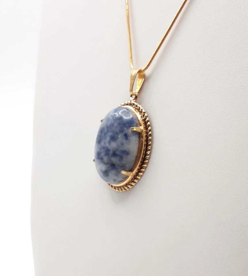 "Colgante ovalado de sodalita genuina, cadena tono oro 18"" regalo para ella, regalo para mamá" Foto 3 de 4