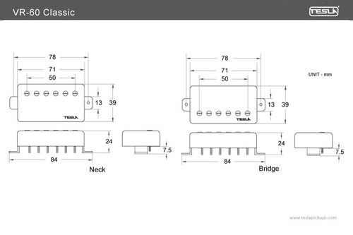 (KOREA) TESLA VR 60 CLASSIC HUMBUCKER GUITAR PICKUP SET - CR / GD - Picture 5 of 5