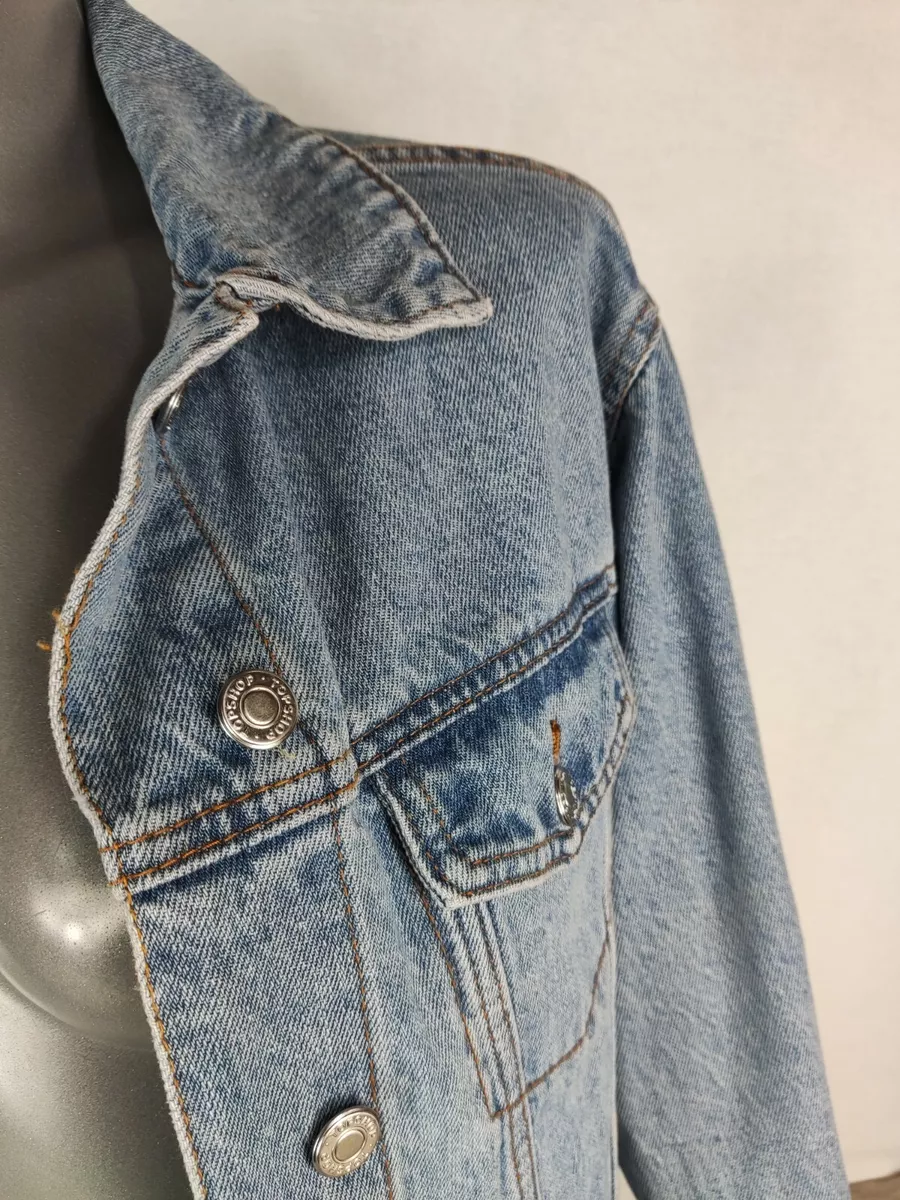 NEW Topshop Petite Denim Jacket Distressed Ripped Light Blue UK 10 EUR 38 A541