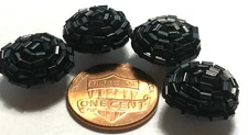 Set of 4 Vintage Domed Black Hand Beaded Shank Buttons 15mm Almost 5/8" 11876