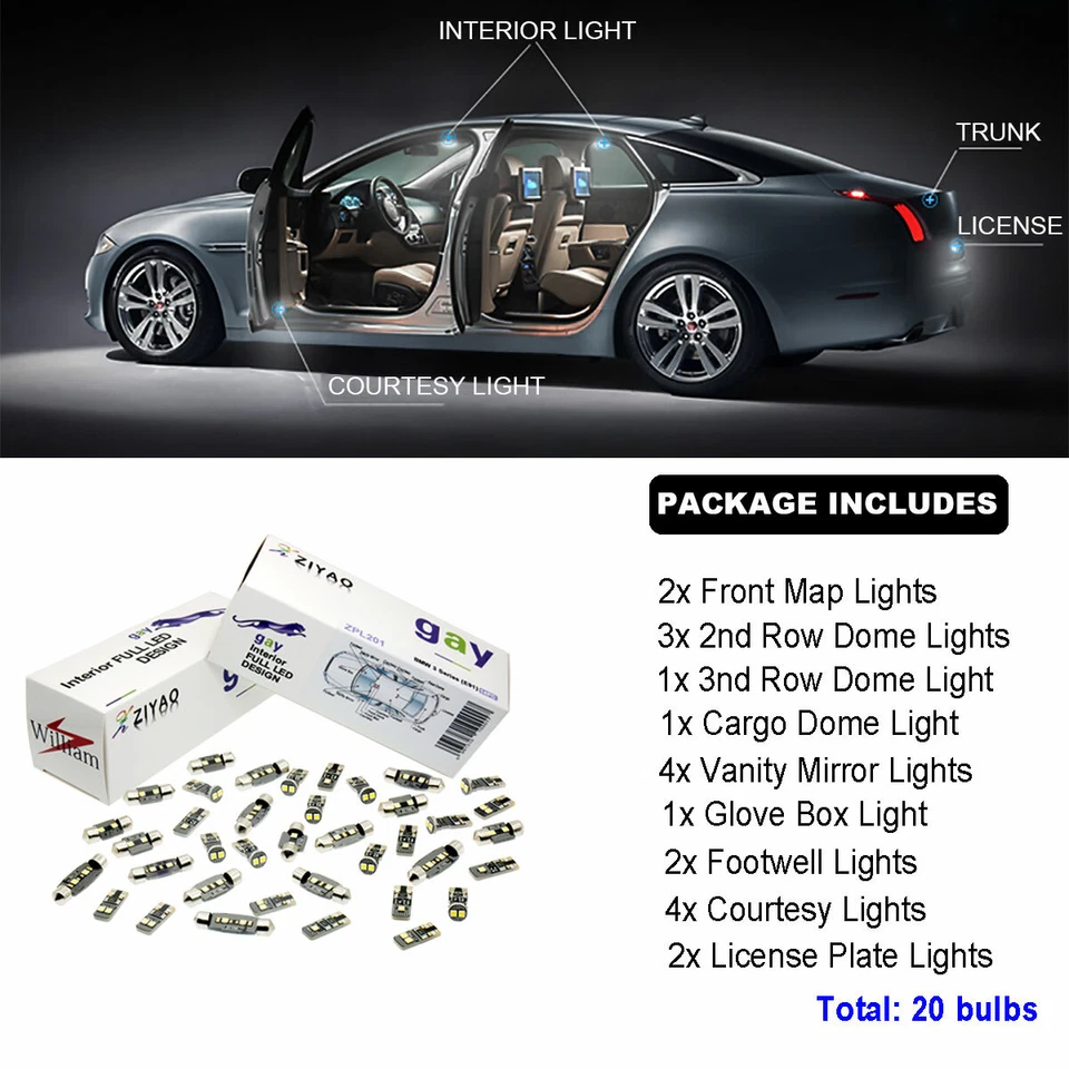 20pcs White LED Interior Light Kit For Cadillac Escalade EVS 2000-2006 Package - Image 2 of 4