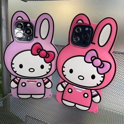 For iPhone 14 Pro Max 13 12 11 X XR Cute Kawaii 3D Hello Kitty Mirror Chain Case