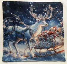 Santa Sleigh Reindeer Vintage Christmas Throw Pillow Cover Winter Holiday Decor