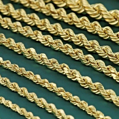 14K Solid Yellow Gold 2mm-6mm Diamond-Cut Rope Chain Italian Necklace 16"-26" - Image 1 of 4