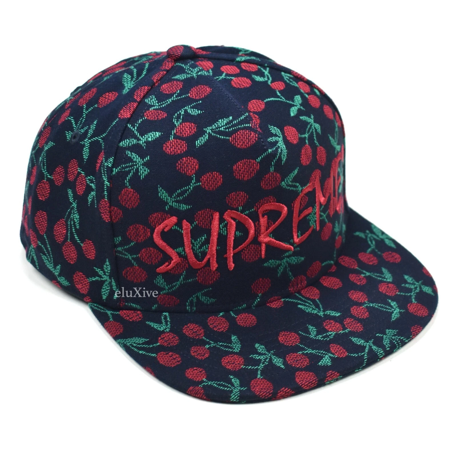 Neuf avec étiquettes chapeau snapback brodé tissé Supreme Cherries indigo marine SS23 AUTHENTIQUE
