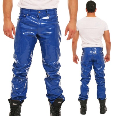 Lack Hose in Vinyl Qualität blau 5 Pocket Style Reißverschluss in alle Größen